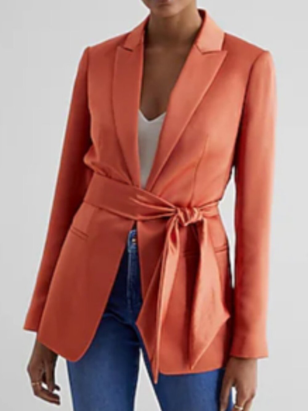 Express Sunset Premium Satin Tie Belt Notch Collar Blazer